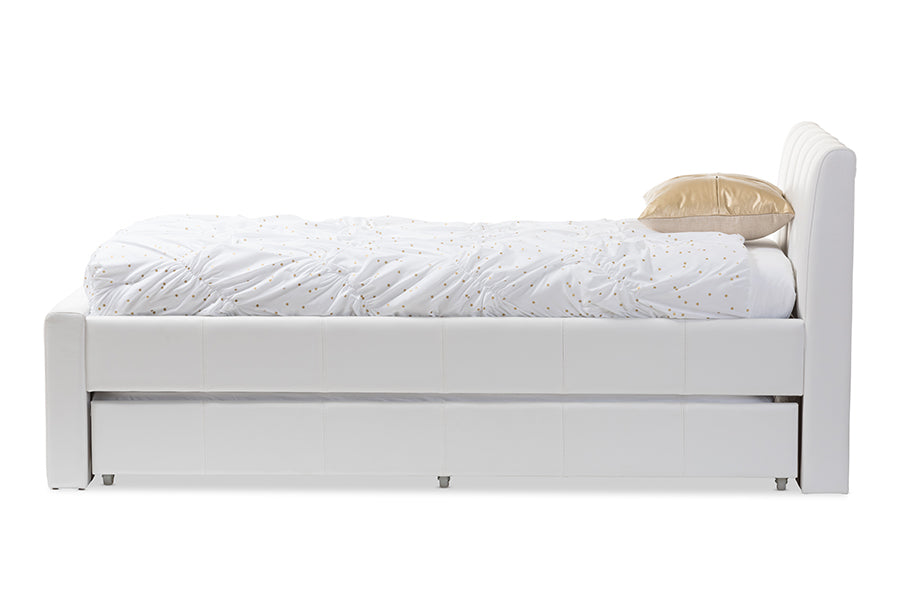 Cosmo Modern and Contemporary White Faux Leather Twin Size Trundle Bed