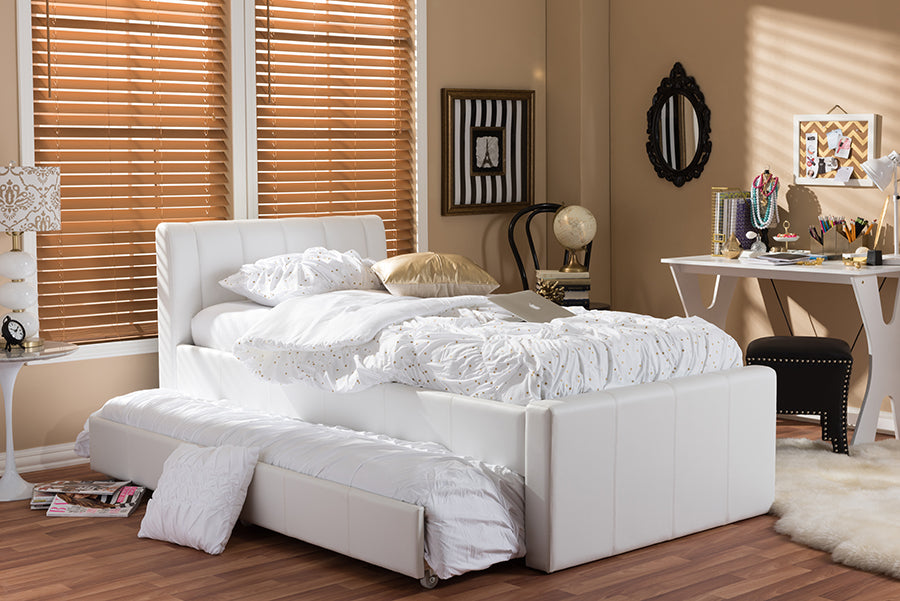 Cosmo Modern and Contemporary White Faux Leather Twin Size Trundle Bed