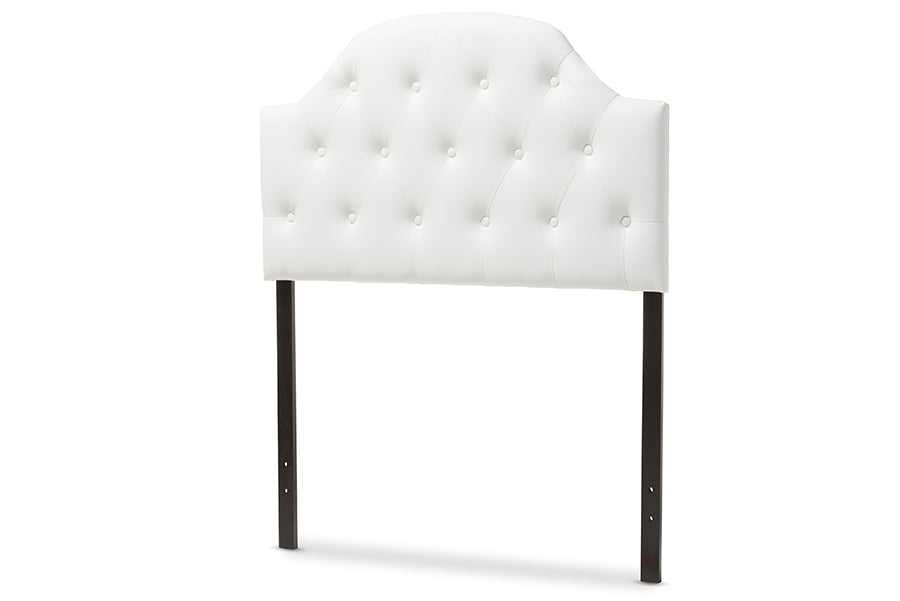 Morris Modern and Contemporary White Faux Leather Upholstered Button-Tufted Scalloped Twin Size Headboard