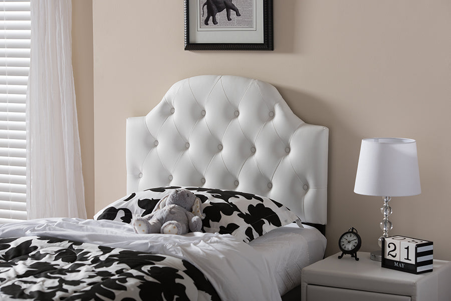 Morris Modern and Contemporary White Faux Leather Upholstered Button-Tufted Scalloped Twin Size Headboard