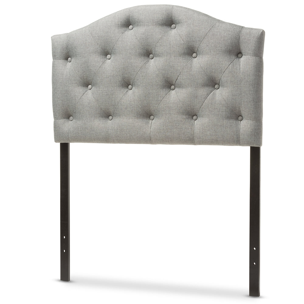 Myra Modern and Contemporary Grey Fabric Upholstered Button-Tufted Scalloped Twin Size Headboard