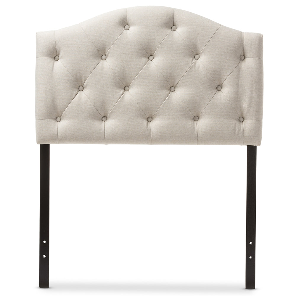 Myra Modern and Contemporary Light Beige Fabric Upholstered Button-Tufted Scalloped Twin Size Headboard