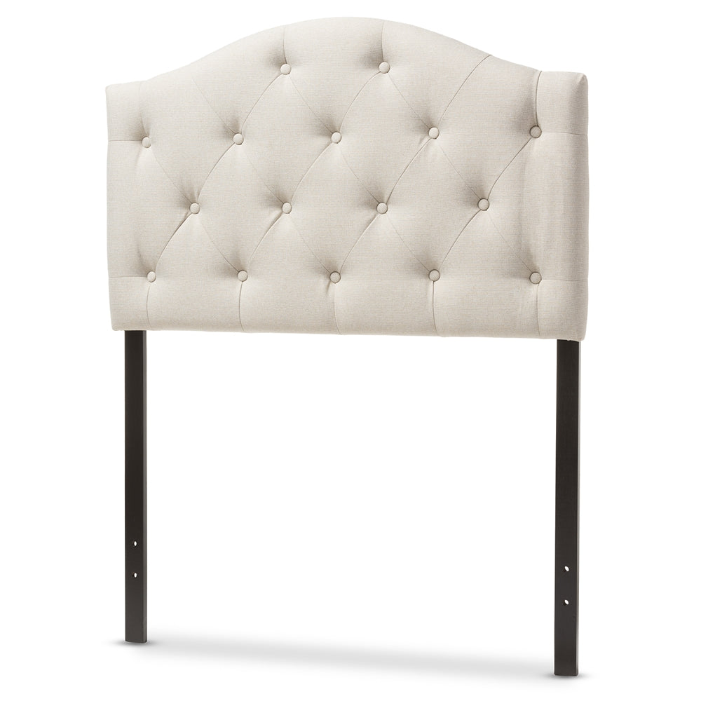 Myra Modern and Contemporary Light Beige Fabric Upholstered Button-Tufted Scalloped Twin Size Headboard