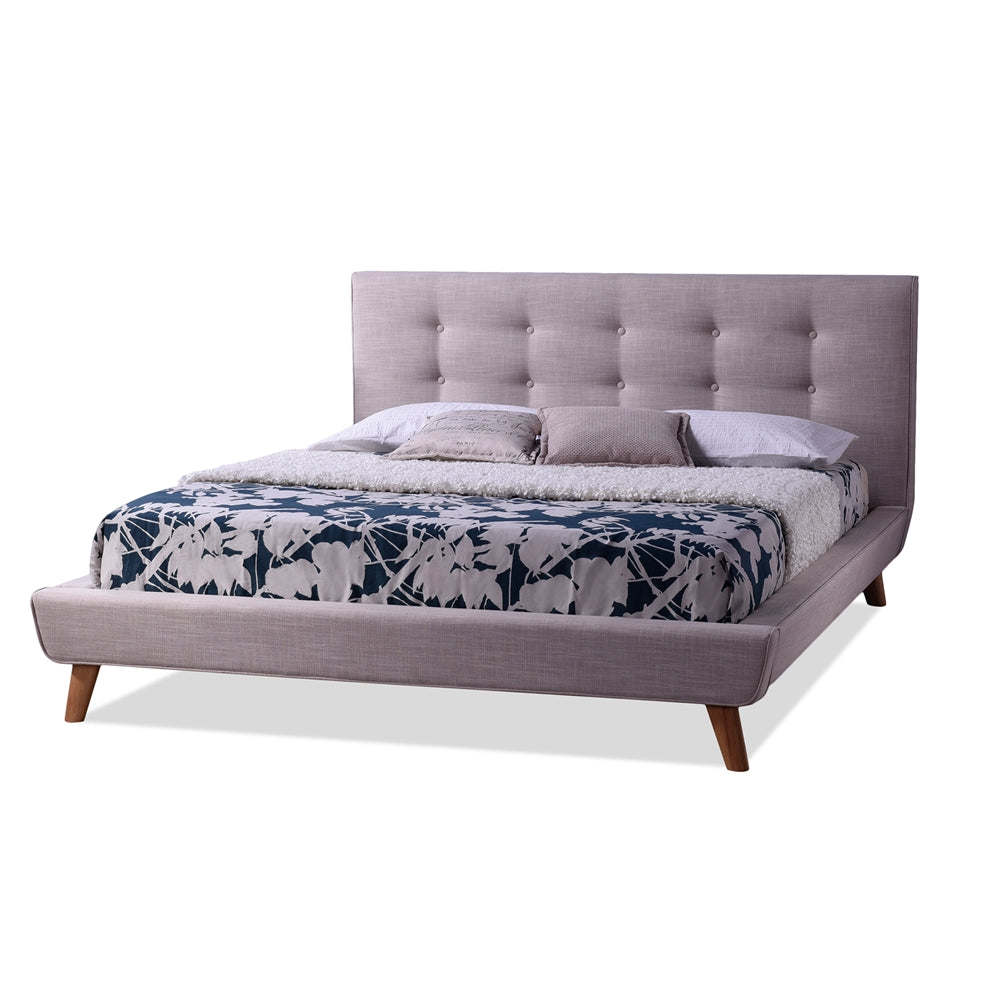 Jonesy Scandinavian Style Mid-Century Grey Fabric Upholstered Queen Size Platform Bed