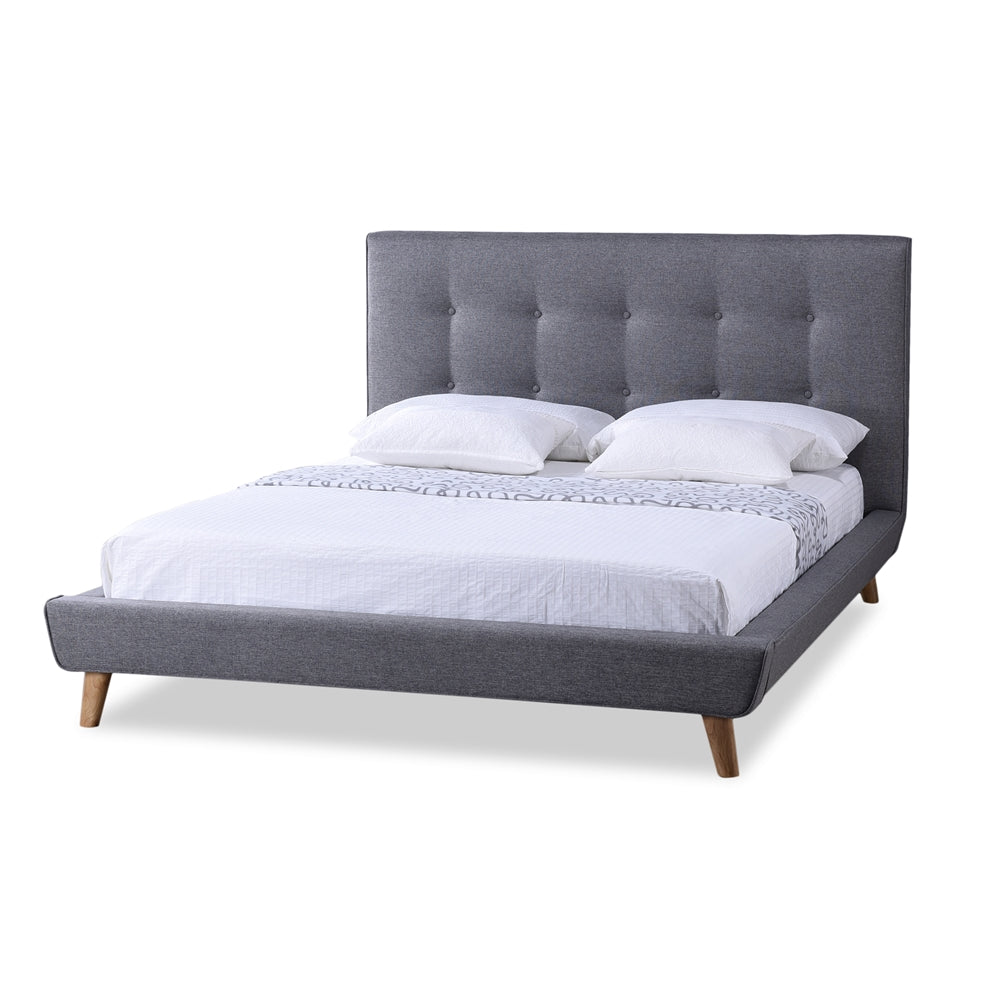 Jonesy Scandinavian Style Mid-Century Beige Fabric Upholstered Full Size Platform Bed