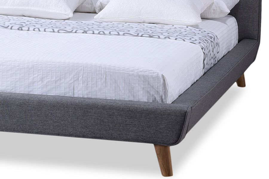 Jonesy Scandinavian Style Mid-Century Grey Fabric Upholstered Queen Size Platform Bed