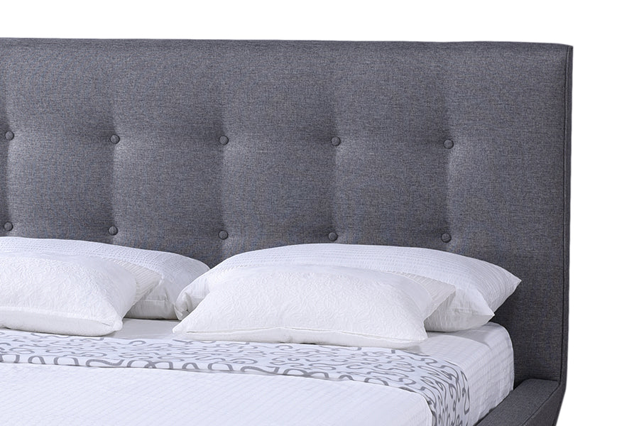 Jonesy Scandinavian Style Mid-Century Grey Fabric Upholstered Queen Size Platform Bed