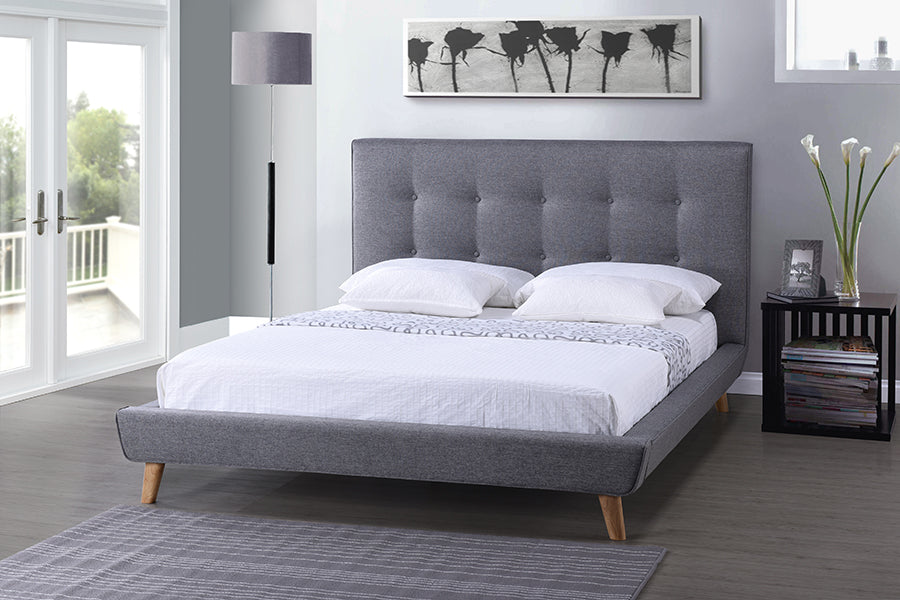 Jonesy Scandinavian Style Mid-Century Grey Fabric Upholstered Queen Size Platform Bed