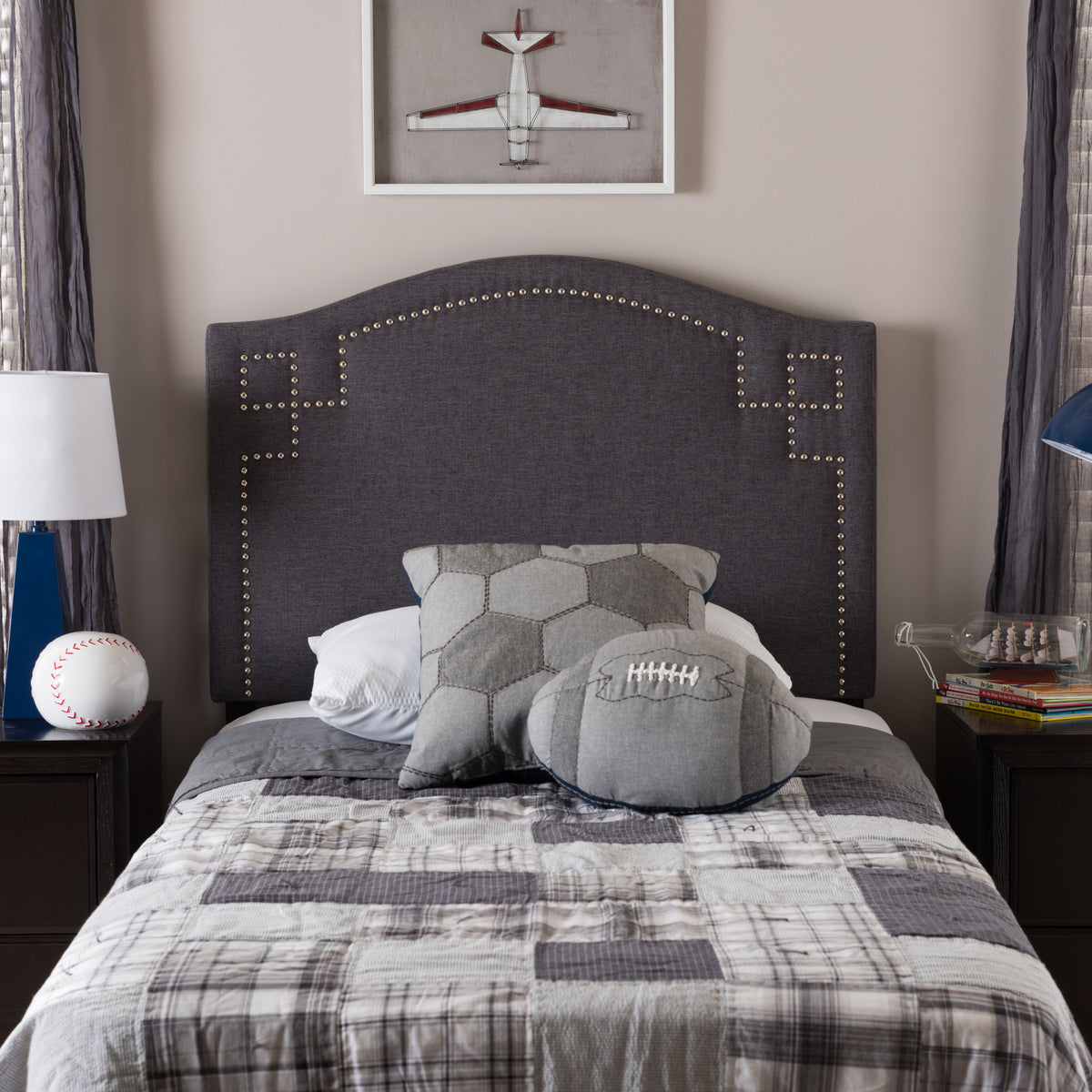 Aubrey Modern and Contemporary Dark Grey Fabric Upholstered Twin Size Headboard