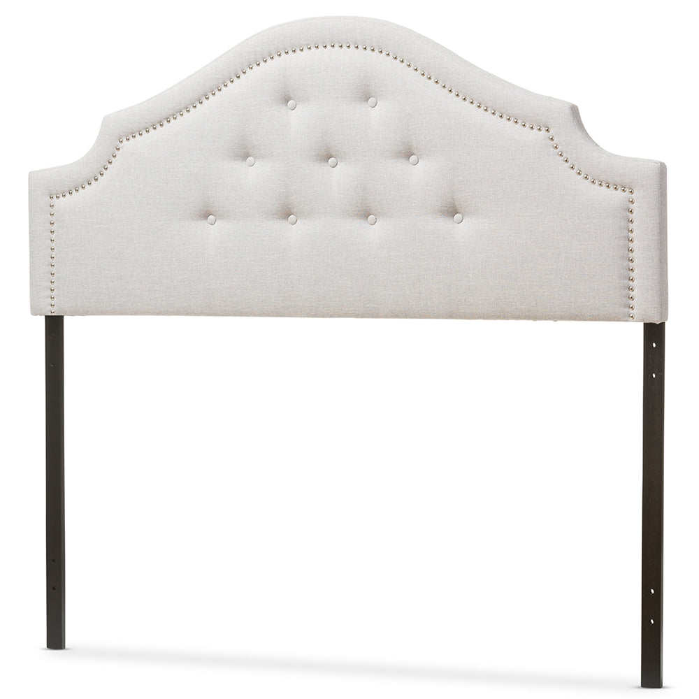 Cora Modern and Contemporary Grayish Beige Fabric Upholstered Queen Size Headboard
