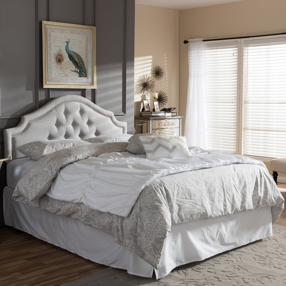 Cora Modern and Contemporary Grayish Beige Fabric Upholstered Queen Size Headboard