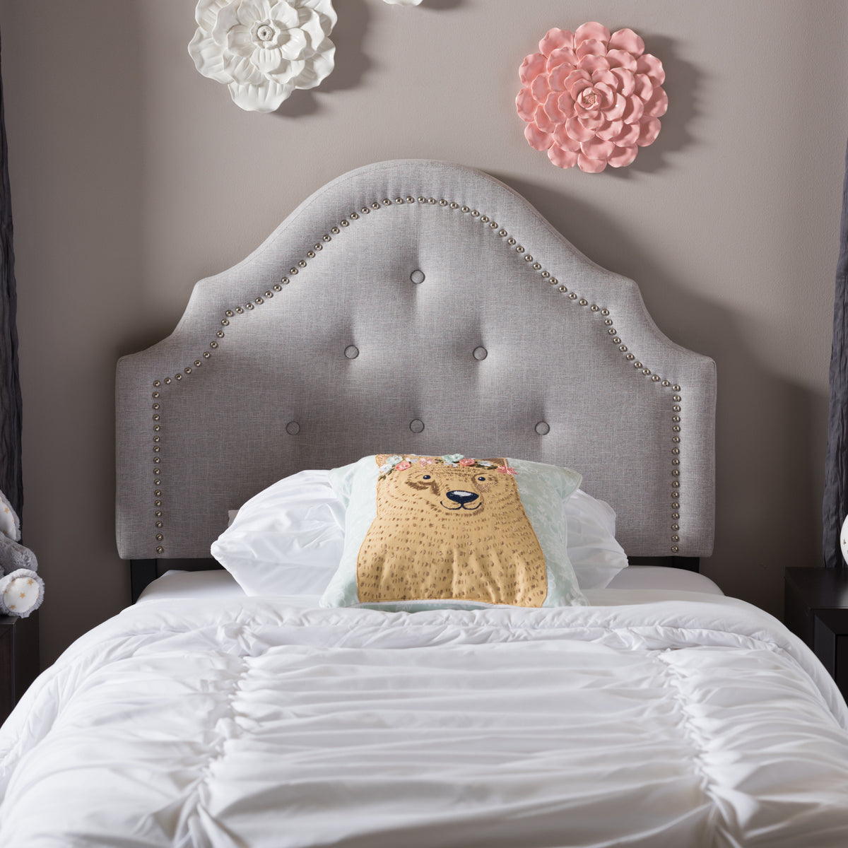 Cora Modern and Contemporary Grayish Beige Fabric Upholstered Twin Size Headboard