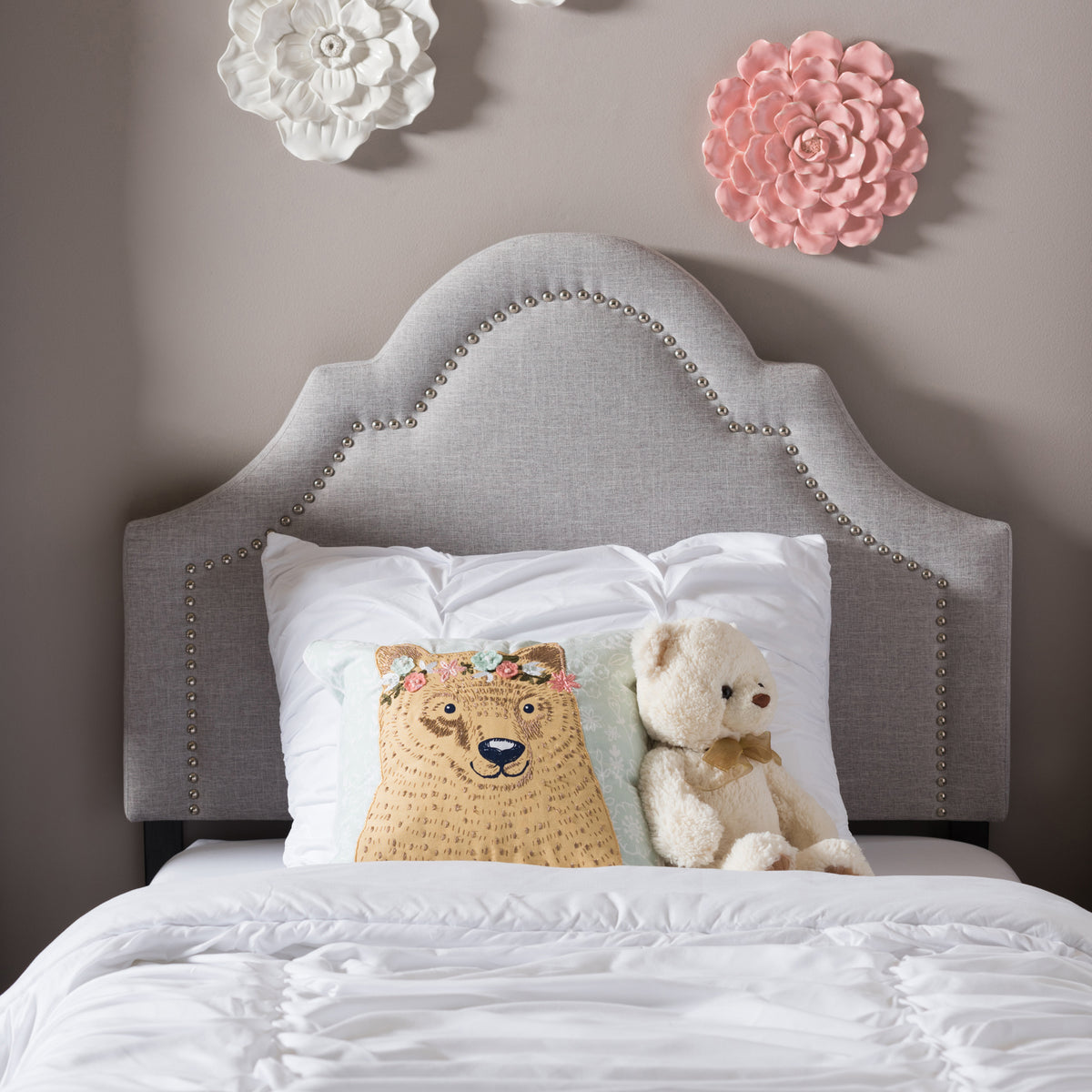 Rita Modern and Contemporary Grayish Beige Fabric Upholstered Twin Size Headboard