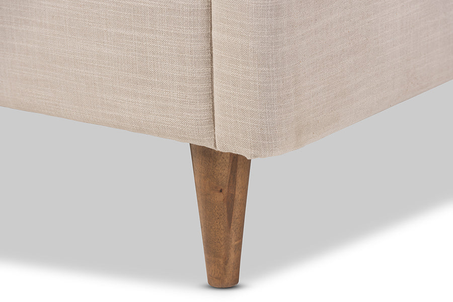 Hannah Mid-Century Modern Beige Linen Queen Size Platform Bed