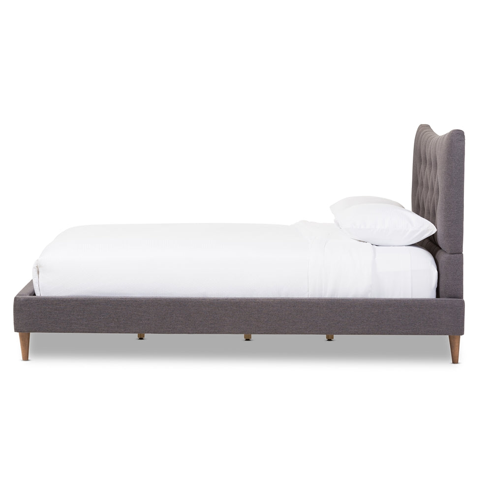 Hannah Mid-Century Modern Beige Linen King Size Platform Bed