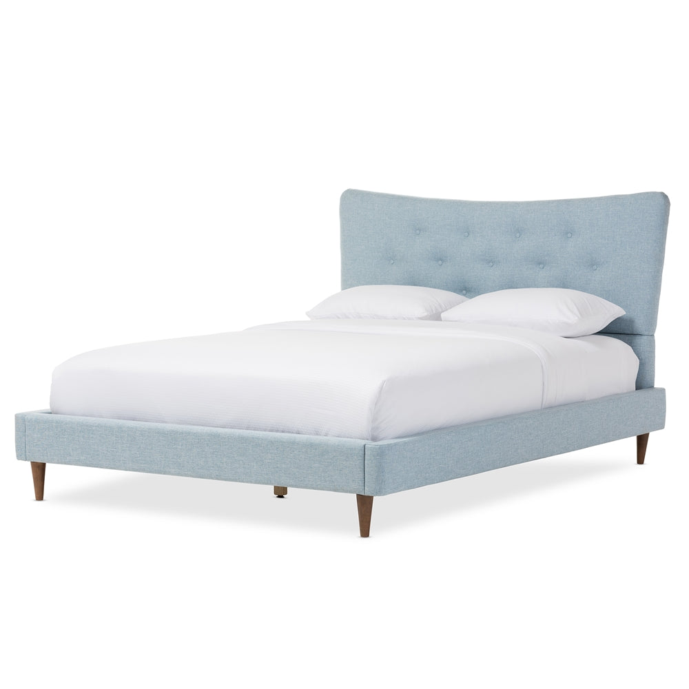 Hannah Mid-Century Modern Beige Linen Queen Size Platform Bed