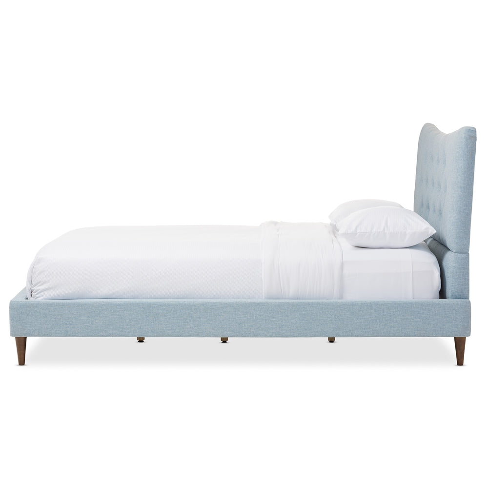 Hannah Mid-Century Modern Beige Linen Queen Size Platform Bed