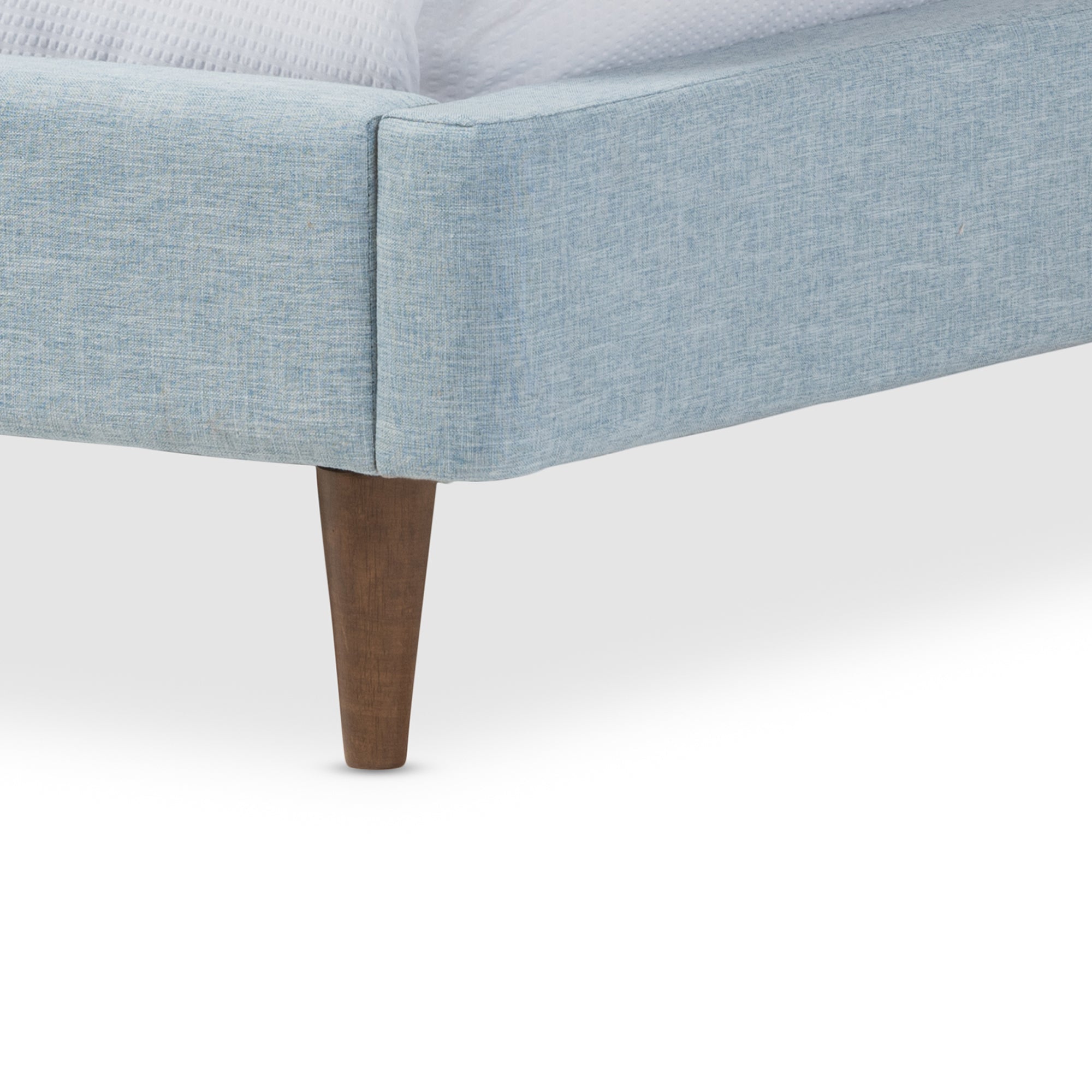 Hannah Mid-Century Modern Sky Blue Fabric Queen Size Platform Bed