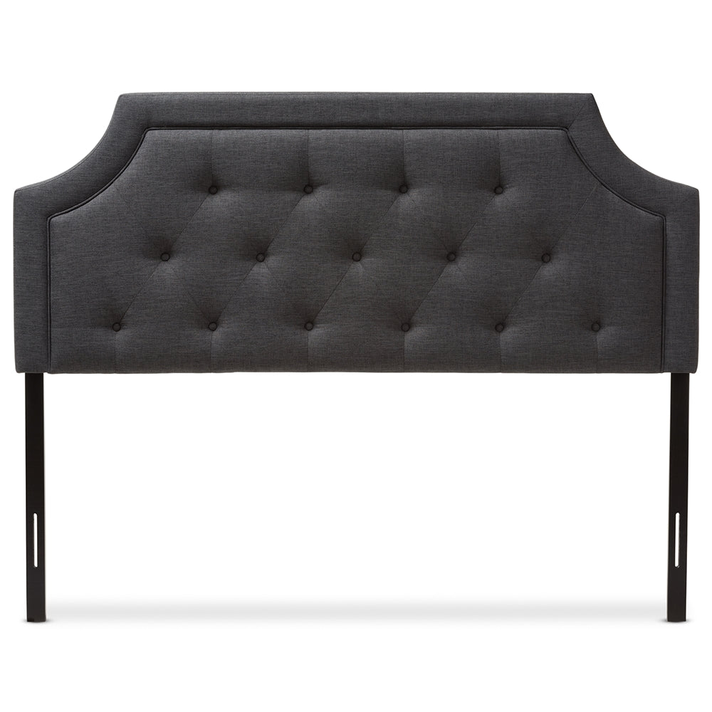 Mars Modern and Contemporary Dark Grey Fabric Queen Size Headboard