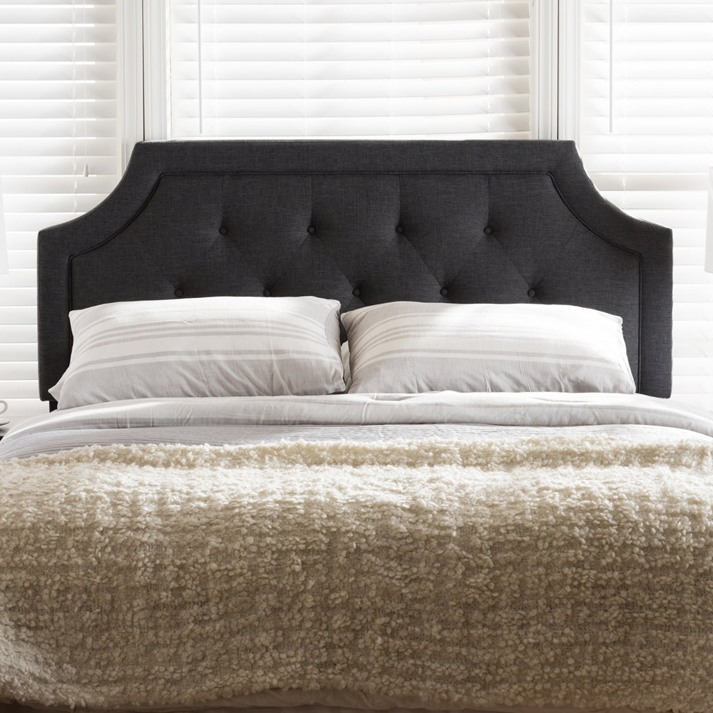Mars Modern and Contemporary Dark Grey Fabric Full Size Headboard