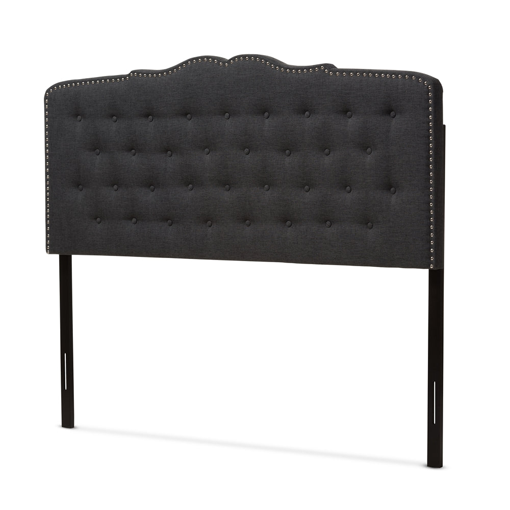 Lucy Modern and Contemporary Dark Grey Fabric Queen Size Headboard
