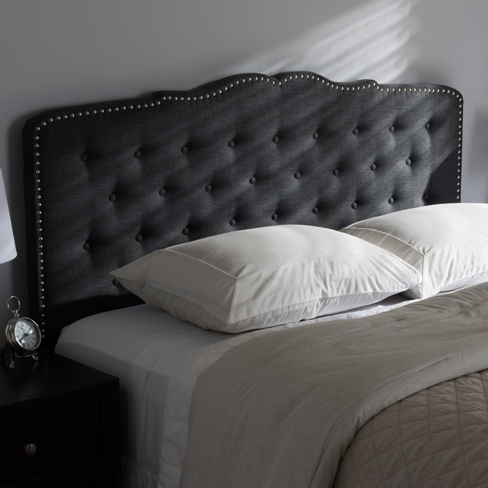 Lucy Modern and Contemporary Dark Grey Fabric Queen Size Headboard