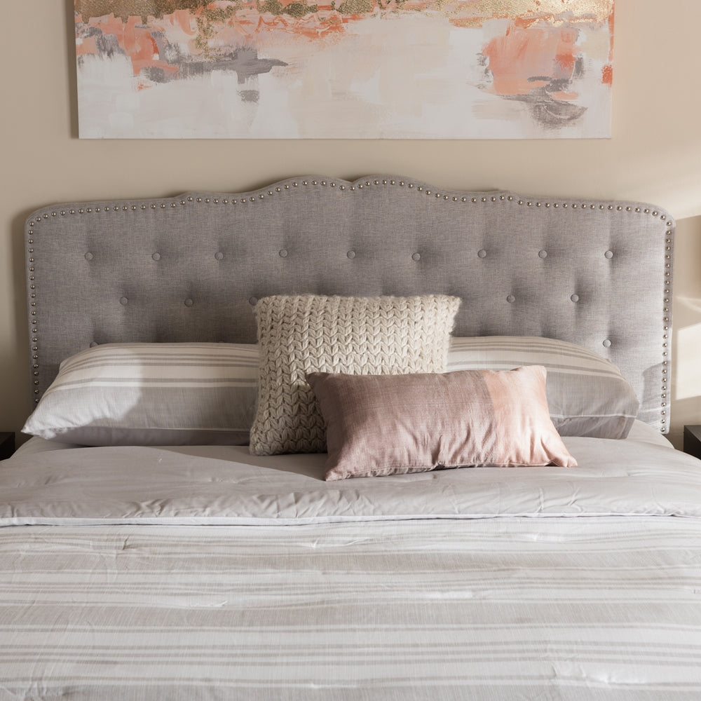 Lucy Modern and Contemporary Greyish Beige Fabric Queen Size Headboard