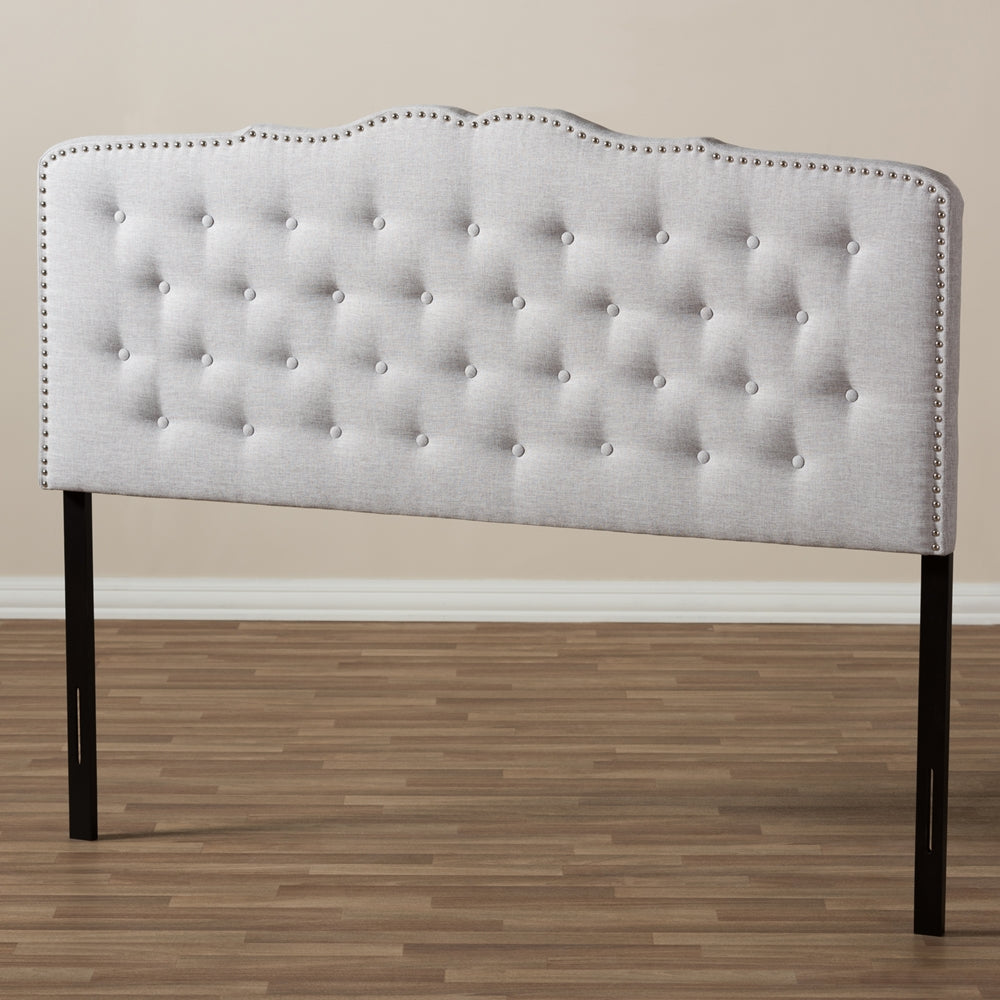 Lucy Modern and Contemporary Greyish Beige Fabric Queen Size Headboard