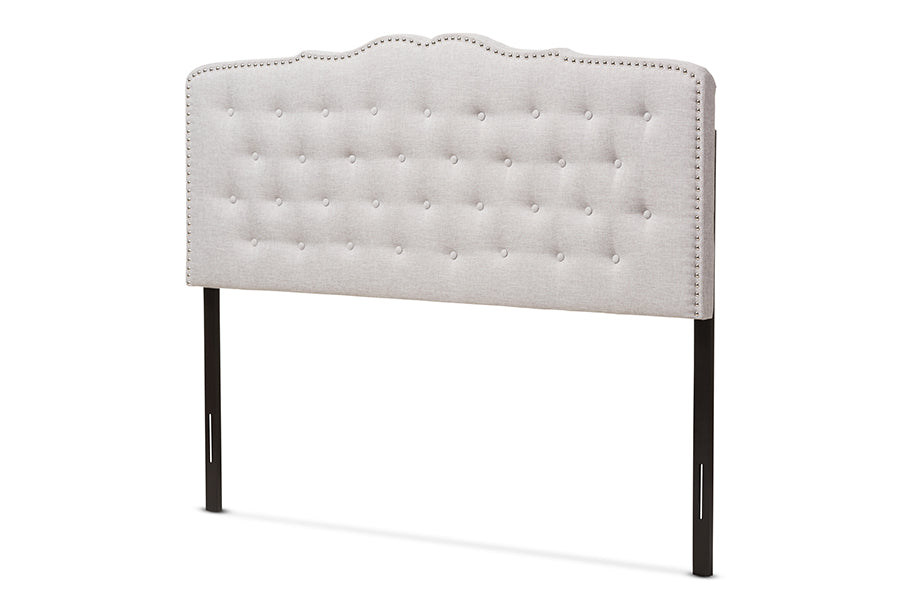 Lucy Modern and Contemporary Greyish Beige Fabric Queen Size Headboard