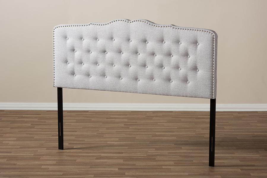 Lucy Modern and Contemporary Greyish Beige Fabric Queen Size Headboard