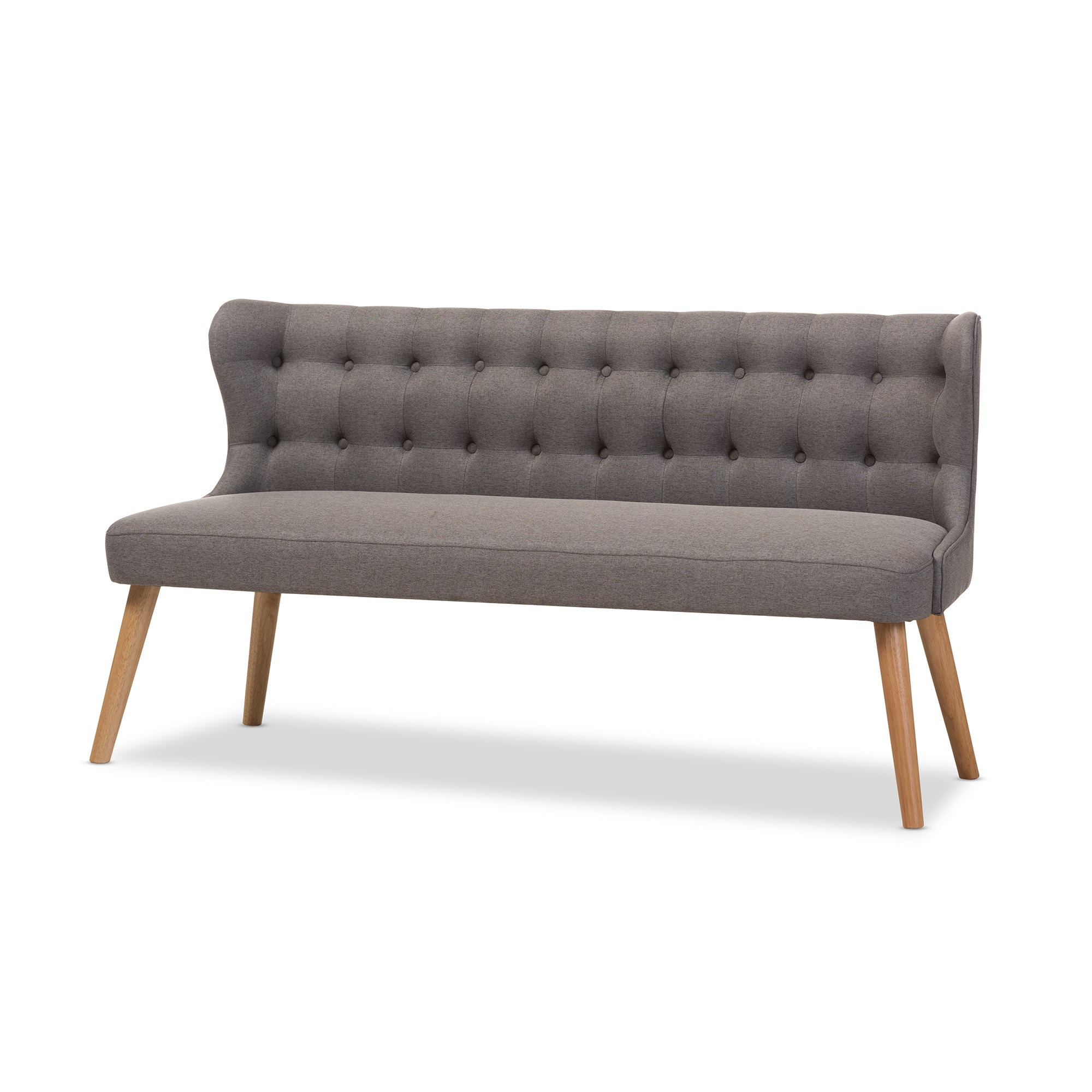 Melody Mid-Century Modern Grey Fabric and Natural Wood Finishing 3-Seater Settee Bench