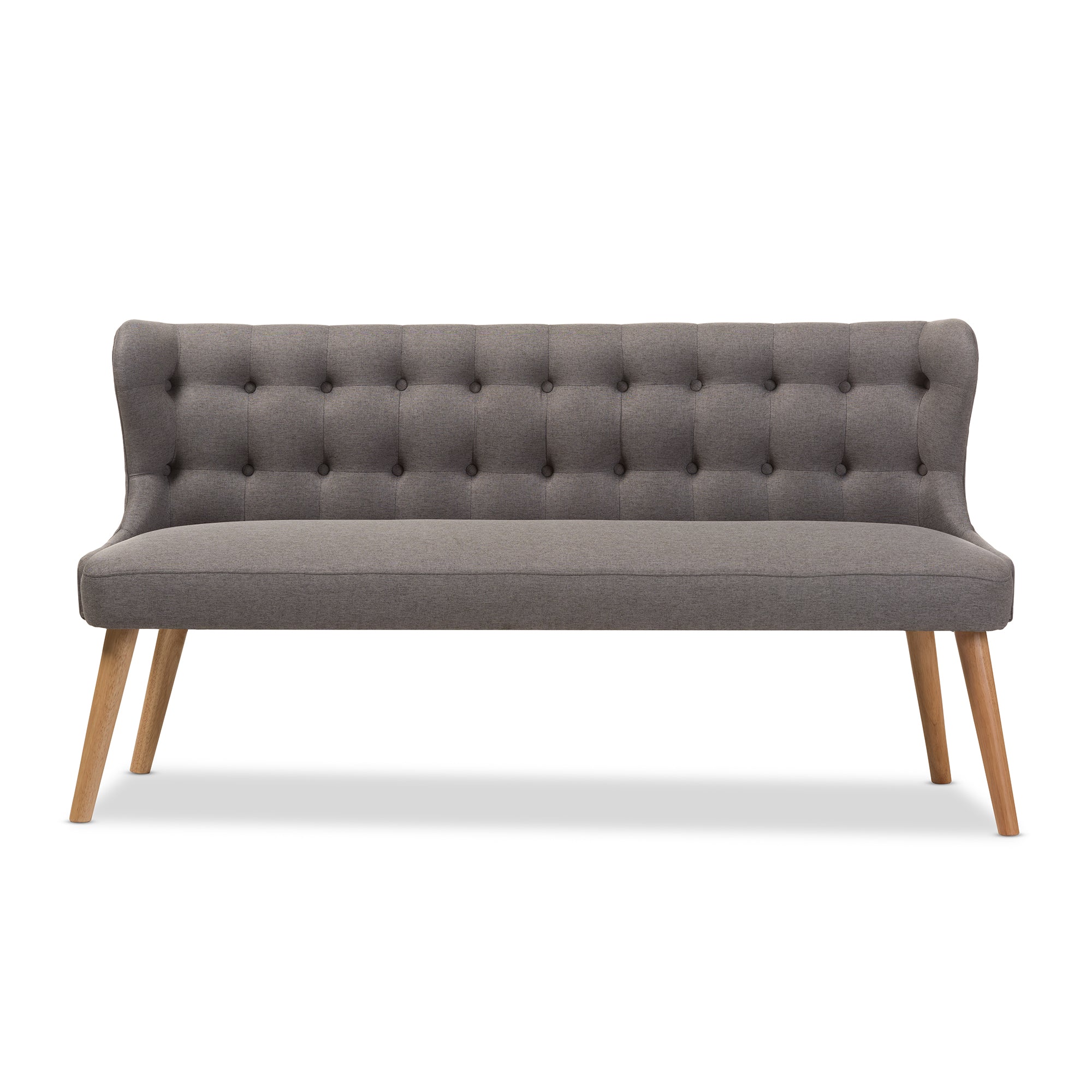 Melody Mid-Century Modern Grey Fabric and Natural Wood Finishing 3-Seater Settee Bench