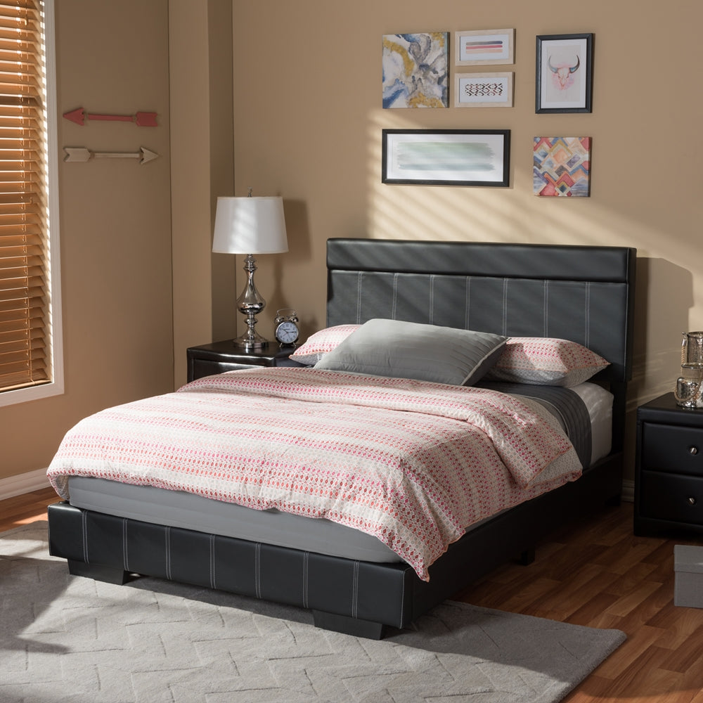 Solo Modern And Contemporary Black Faux Leather Full Size Platform Bed