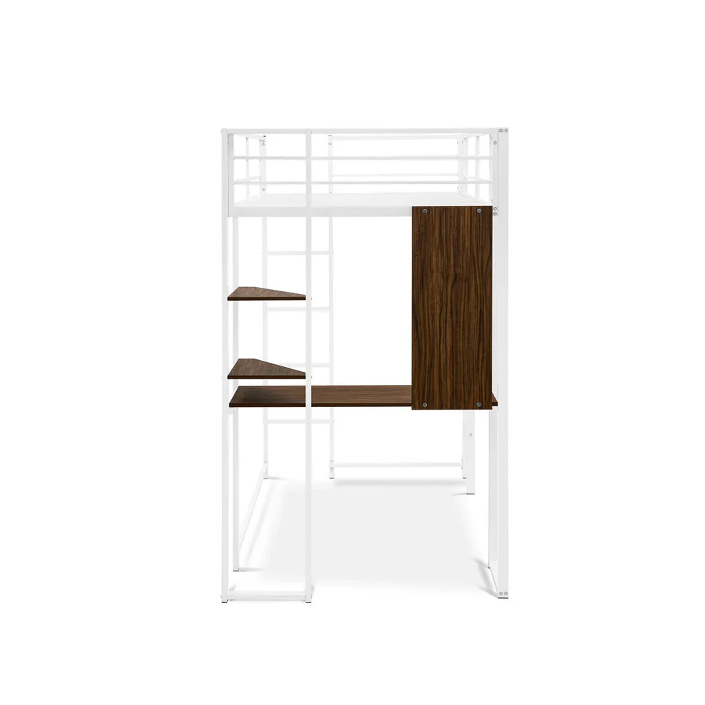 Liese Buckland Collection Twin Loft Bed in White  Powder-Coated Metal Frame for Kids or Teens