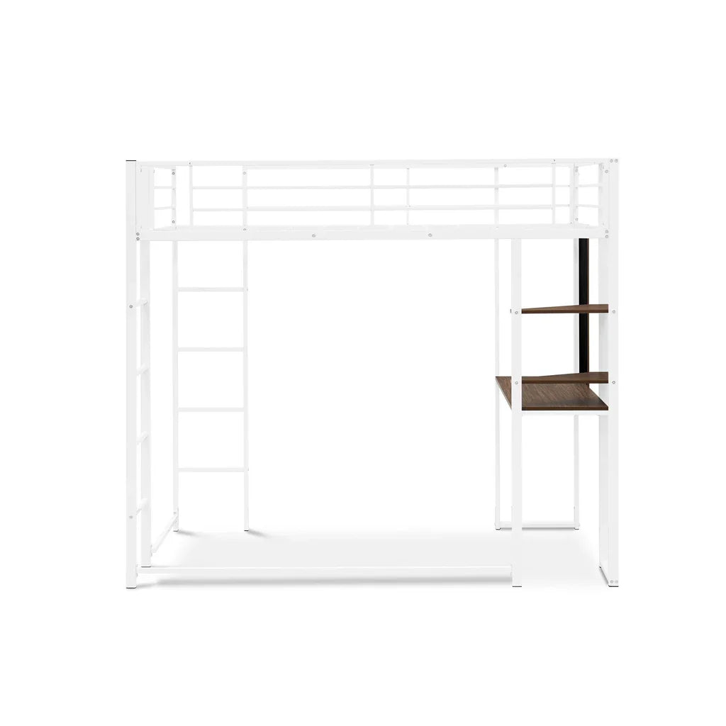 Liese Buckland Collection Twin Loft Bed in White  Powder-Coated Metal Frame for Kids or Teens