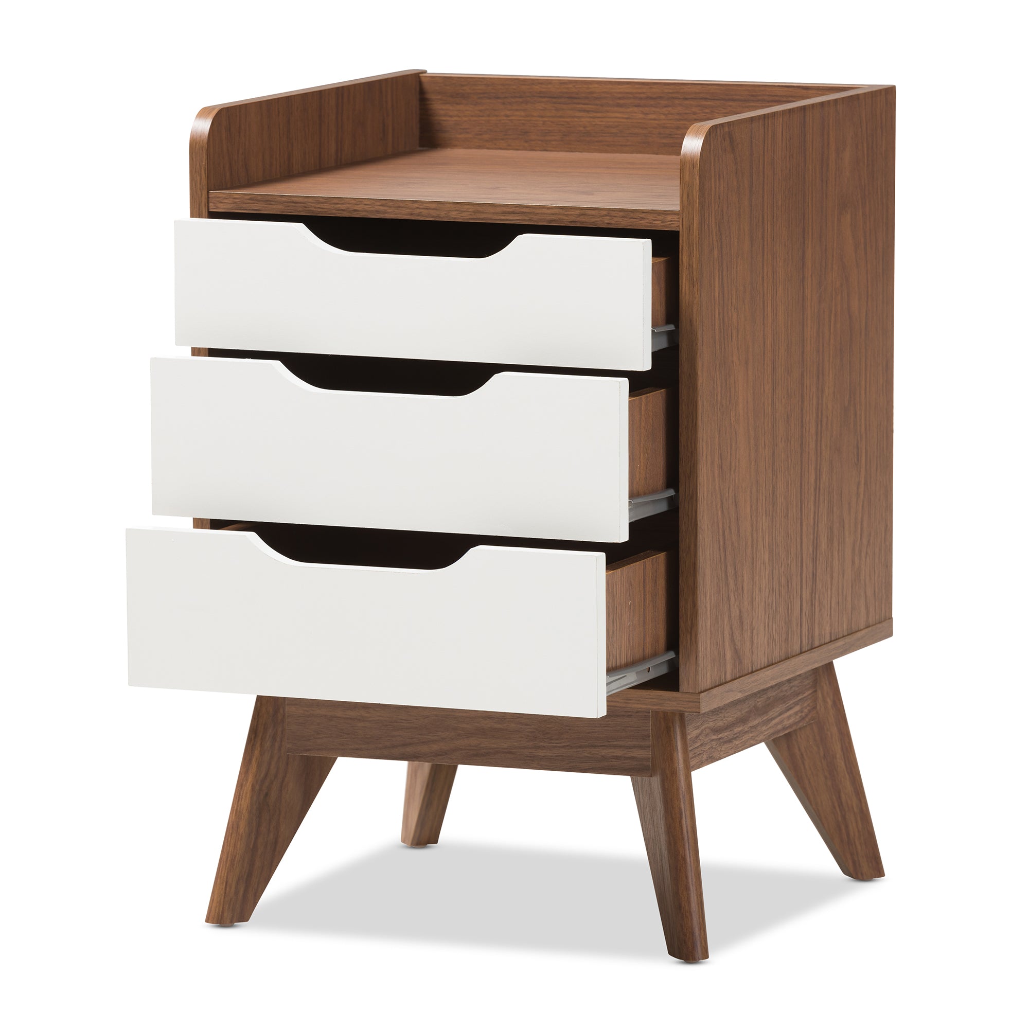 Brighton Mid-Century Modern White and Walnut Wood 3-Drawer Storage Nightstand