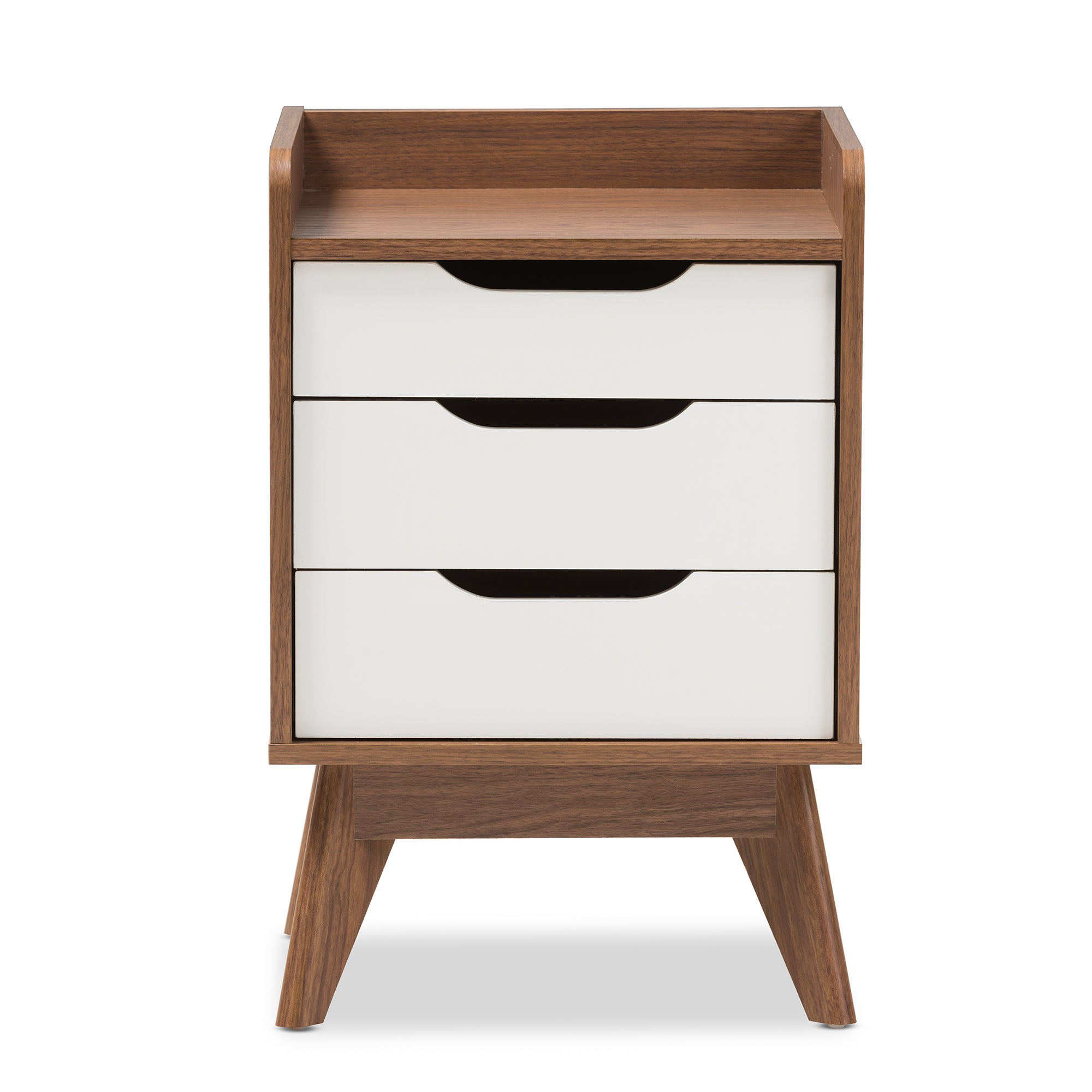 Brighton Mid-Century Modern White and Walnut Wood 3-Drawer Storage Nightstand