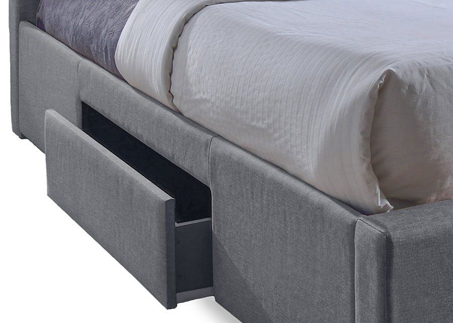 Sarter Grid-Tufted Grey Fabric King Size Bed with Storage