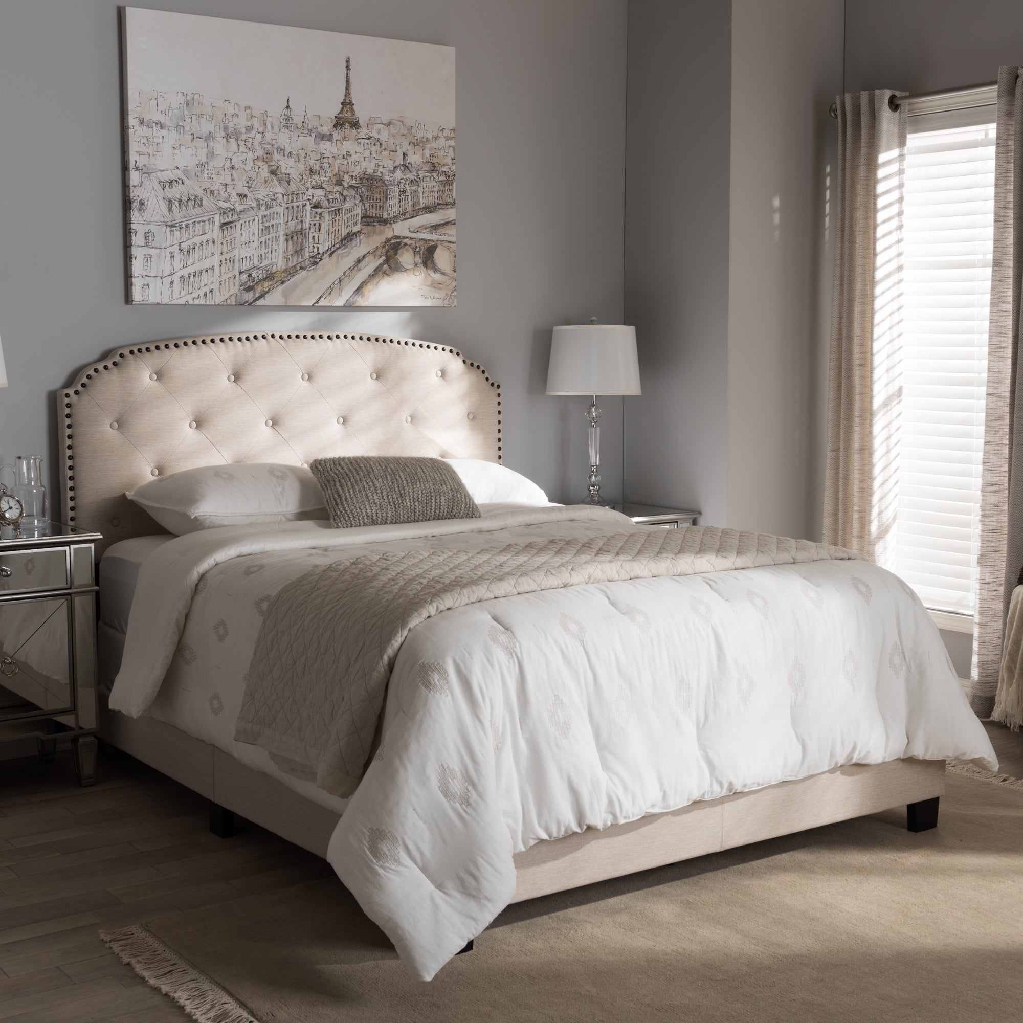 Lexi Light Beige Fabric Upholstered Full Size Bed