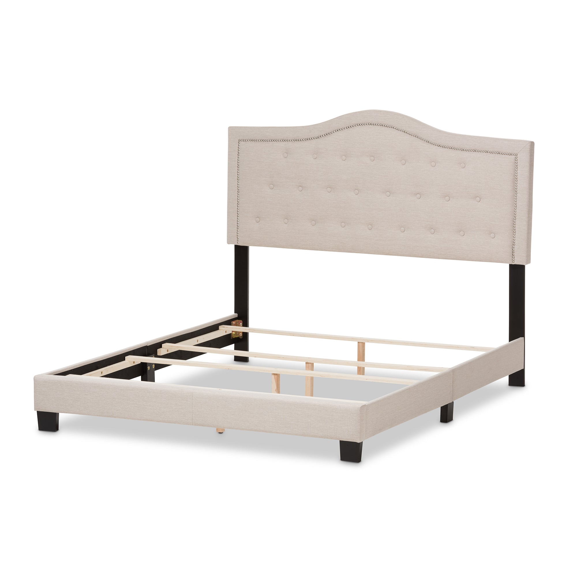 Emerson Modern And Contemporary Light Beige Fabric Upholstered King Size Bed