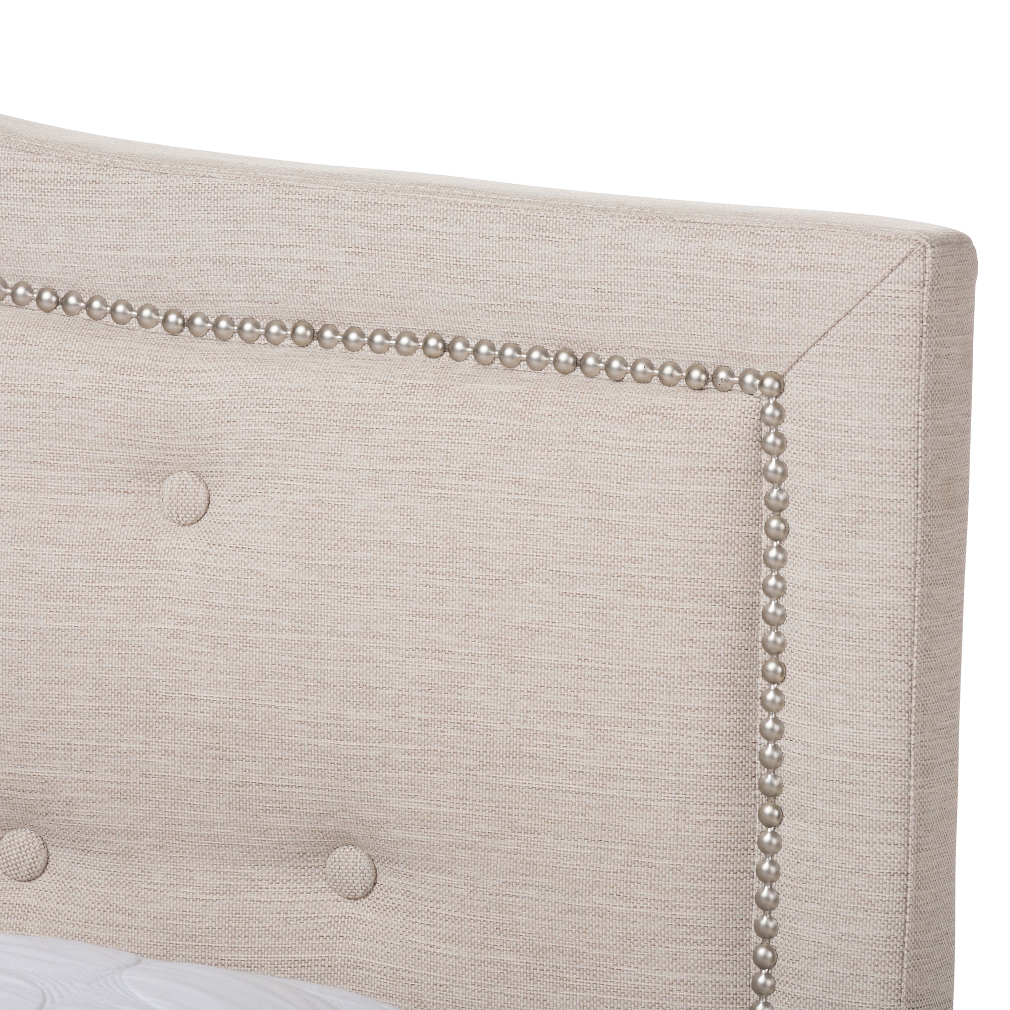 Emerson Modern And Contemporary Light Beige Fabric Upholstered King Size Bed
