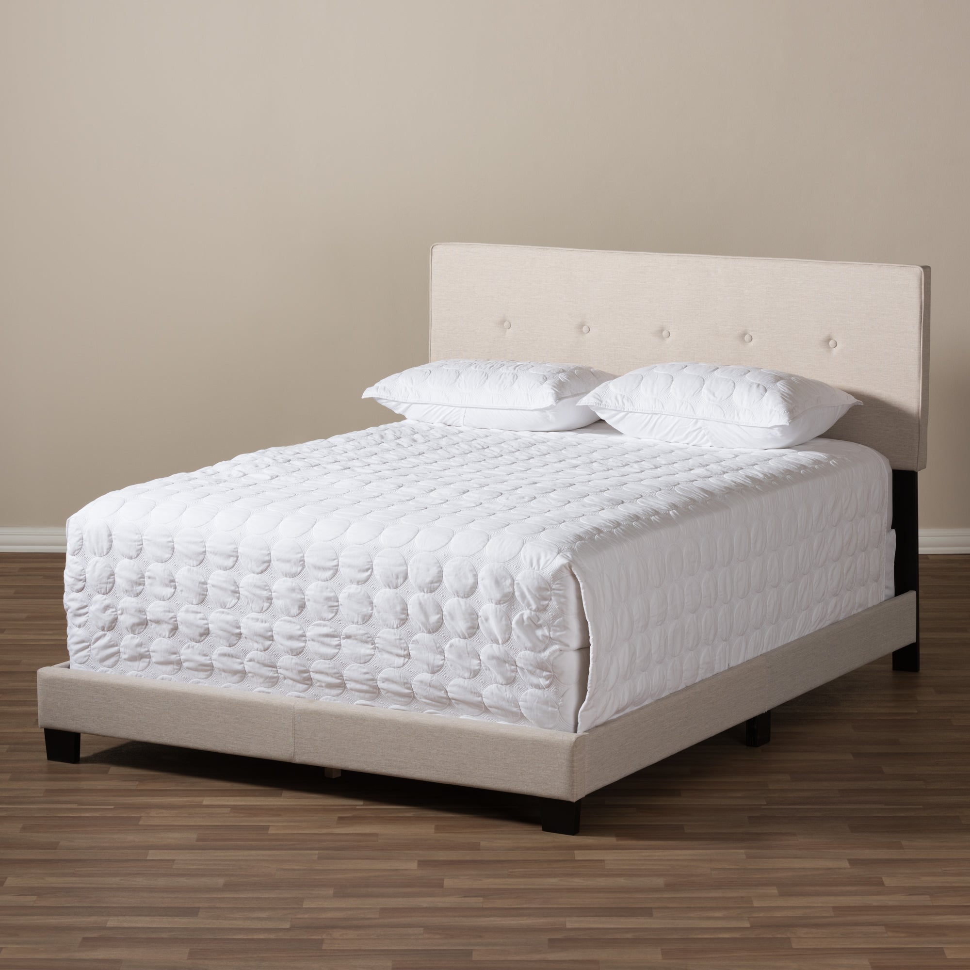 Hampton Modern and Contemporary Light Beige Fabric Upholstered Queen Size Bed