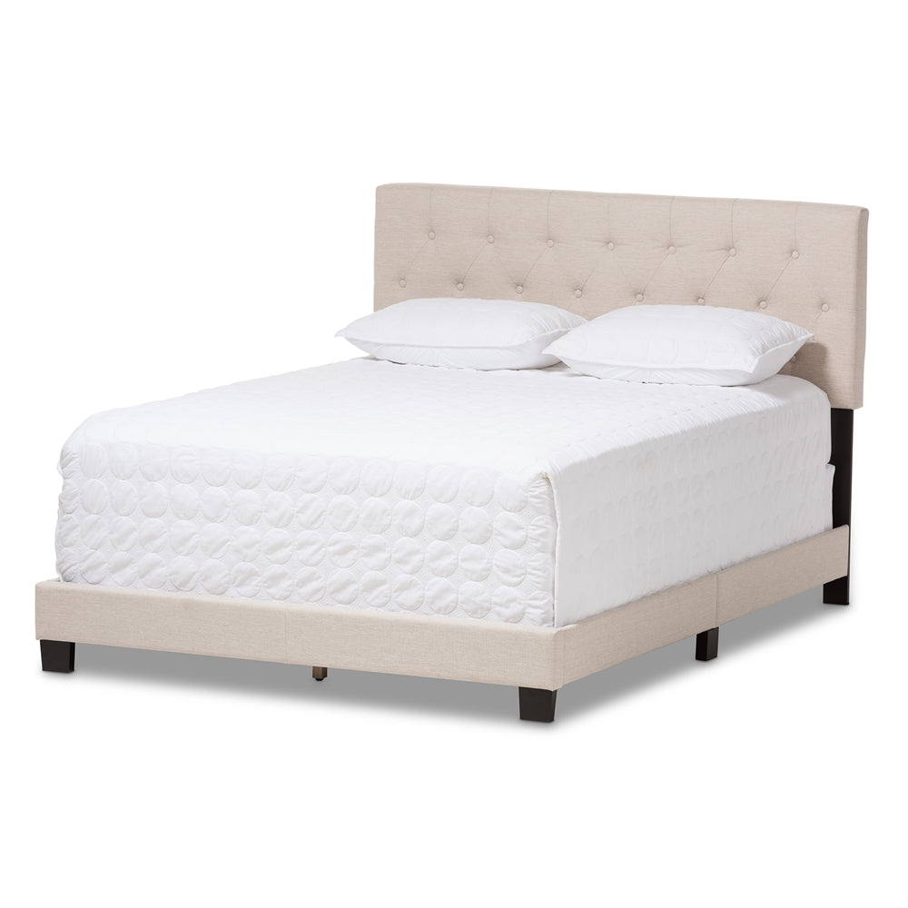 Cassandra Light Beige Fabric Upholstered Queen Size Bed