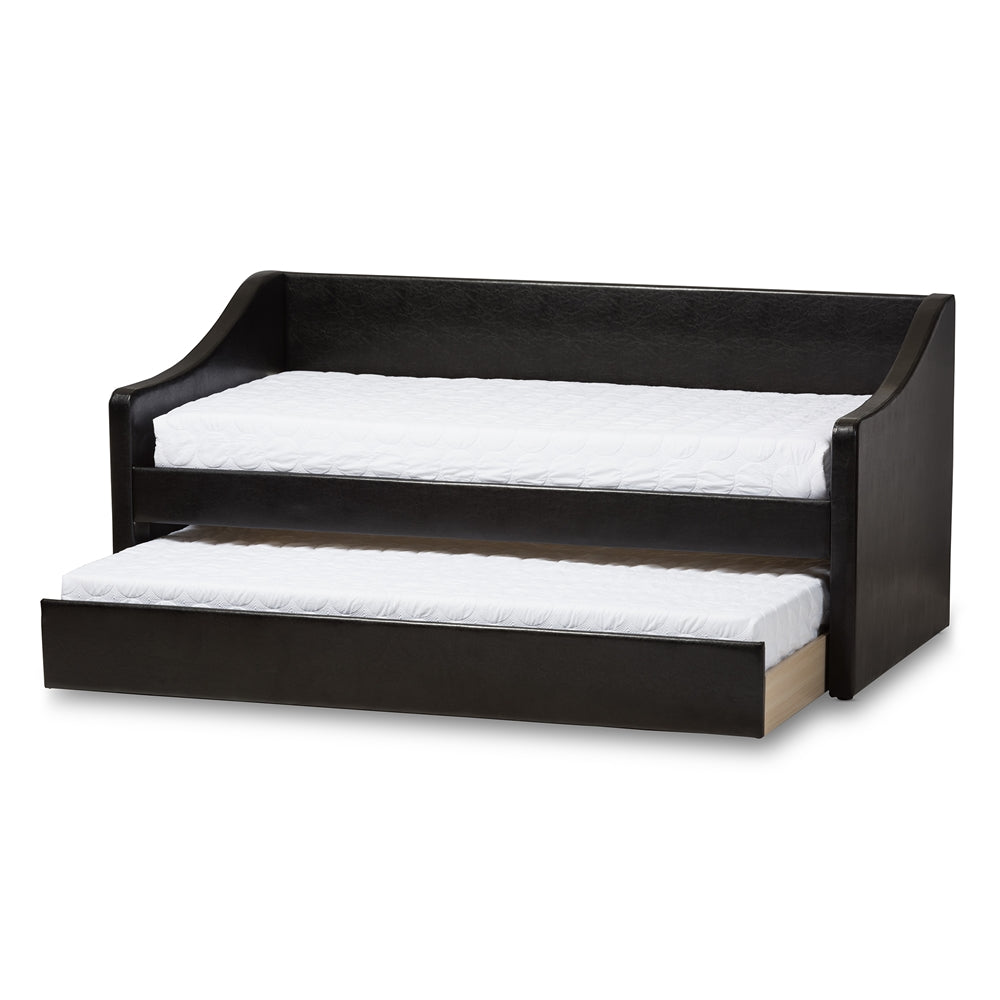 Barnstorm Modern and Contemporary Black Faux Leather Upholstered Daybed with Guest Trundle Bed