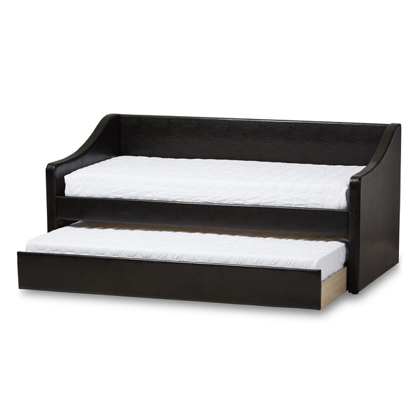 Barnstorm Modern and Contemporary Black Faux Leather Upholstered Daybed with Guest Trundle Bed