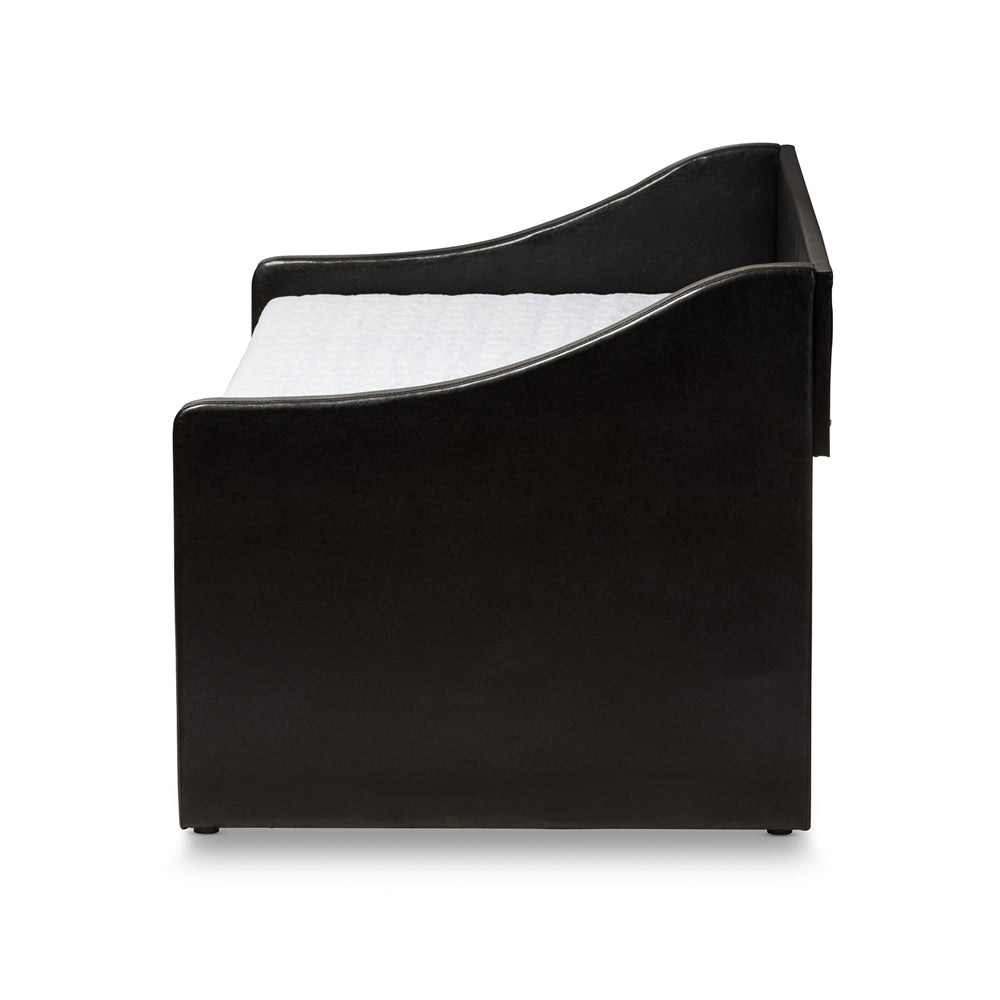 Barnstorm Modern and Contemporary Black Faux Leather Upholstered Daybed with Guest Trundle Bed