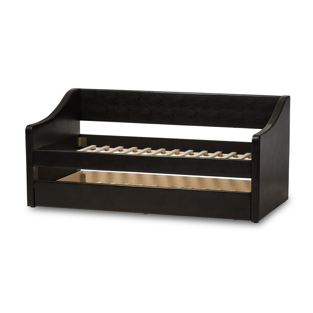 Barnstorm Modern and Contemporary Black Faux Leather Upholstered Daybed with Guest Trundle Bed