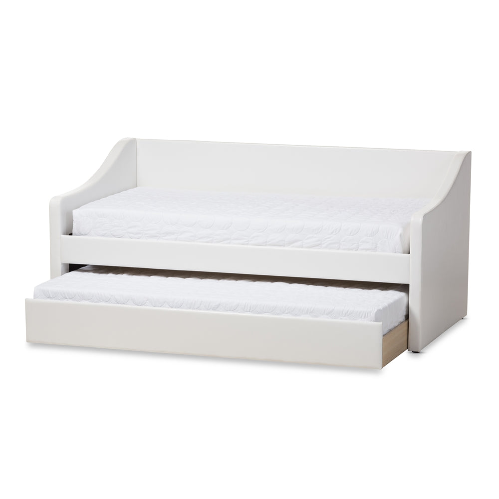 Barnstorm Modern and Contemporary White Faux Leather Upholstered Daybed with Guest Trundle Bed