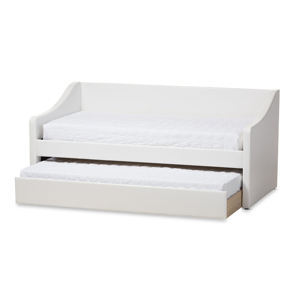 Barnstorm Modern and Contemporary White Faux Leather Upholstered Daybed with Guest Trundle Bed