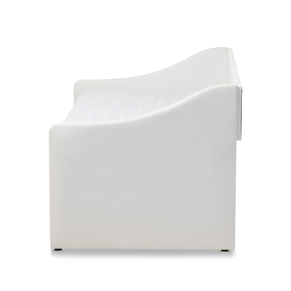 Barnstorm Modern and Contemporary White Faux Leather Upholstered Daybed with Guest Trundle Bed
